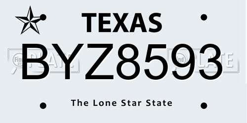BYZ8593 Texas License Plate