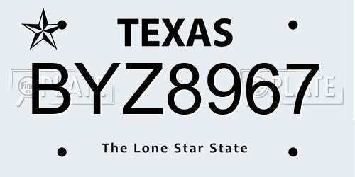 BYZ8967 Texas License Plate