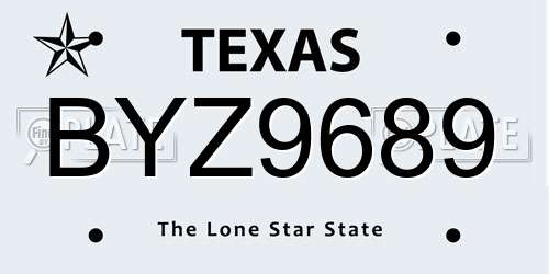 BYZ9689 Texas License Plate
