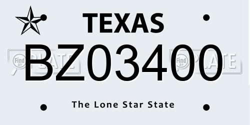 BZ03400 Texas License Plate