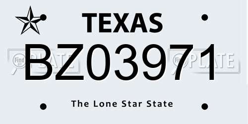 BZ03971 Texas License Plate