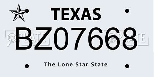 BZ07668 Texas License Plate