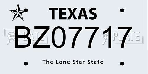 BZ07717 Texas License Plate