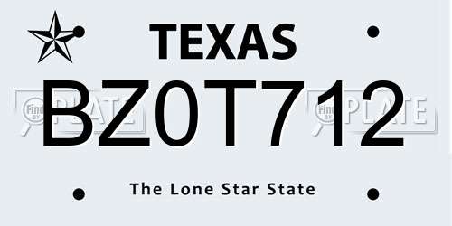 BZ0T712 Texas License Plate