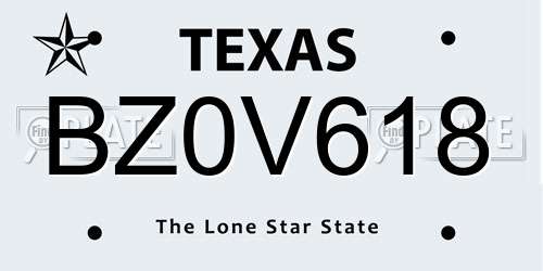 BZ0V618 Texas License Plate