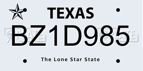 BZ1D985 Texas License Plate