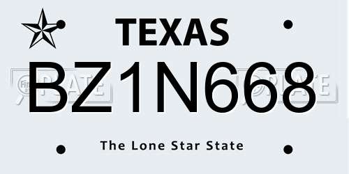 BZ1N668 Texas License Plate