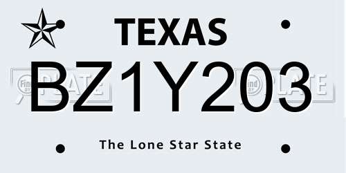 BZ1Y203 Texas License Plate