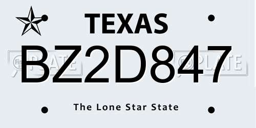 BZ2D847 Texas License Plate