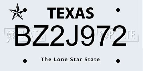 BZ2J972 Texas License Plate