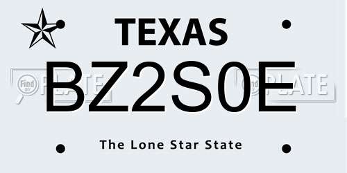 BZ2S0E Texas License Plate