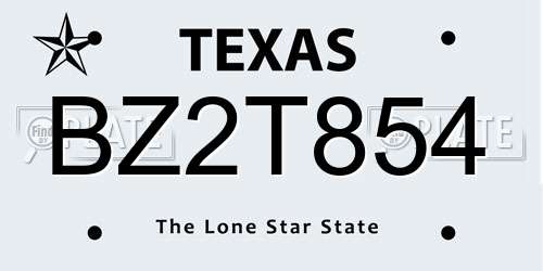 BZ2T854 Texas License Plate