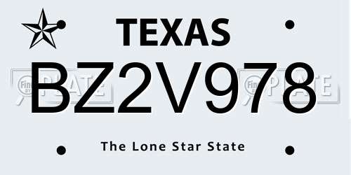BZ2V978 Texas License Plate