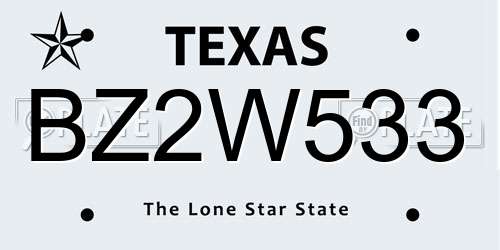 BZ2W533 Texas License Plate