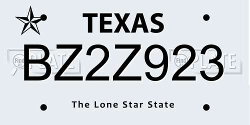 BZ2Z923 Texas License Plate