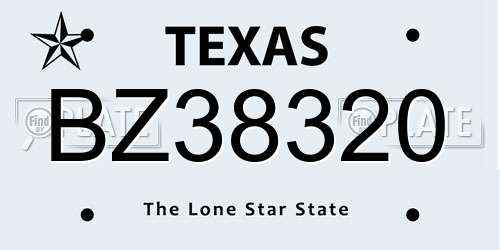 BZ38320 Texas License Plate