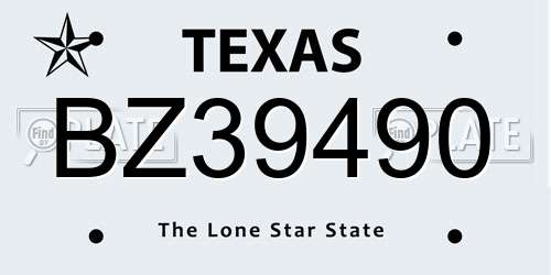 BZ39490 Texas License Plate