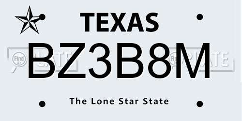 BZ3B8M Texas License Plate