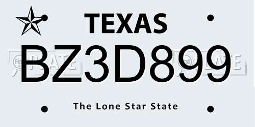 BZ3D899 Texas License Plate