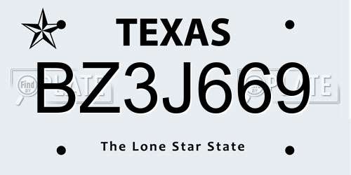 BZ3J669 Texas License Plate