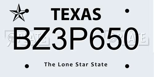 BZ3P650 Texas License Plate