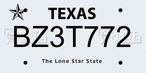 BZ3T772 Texas License Plate
