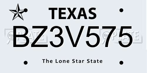 BZ3V575 Texas License Plate