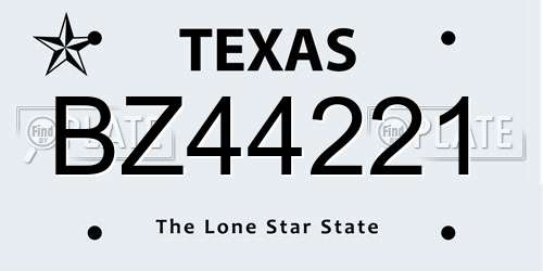BZ44221 Texas License Plate
