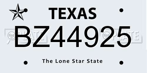 BZ44925 Texas License Plate