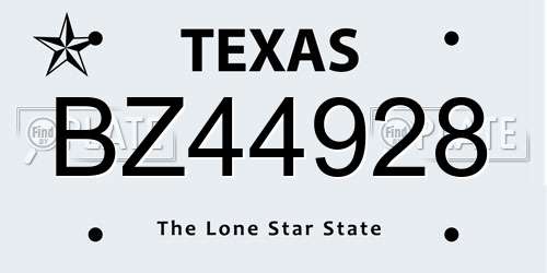 BZ44928 Texas License Plate