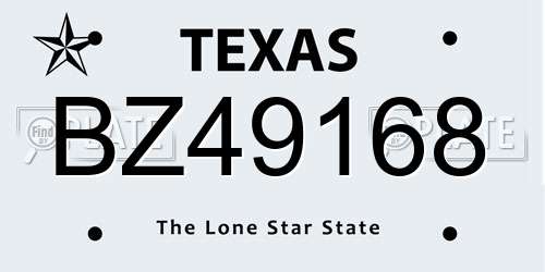 BZ49168 Texas License Plate