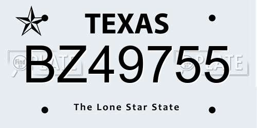 BZ49755 Texas License Plate
