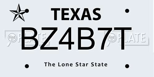 BZ4B7T Texas License Plate