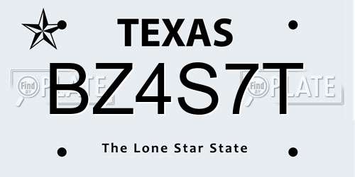 BZ4S7T Texas License Plate
