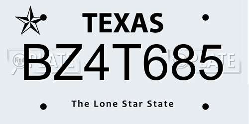 BZ4T685 Texas License Plate