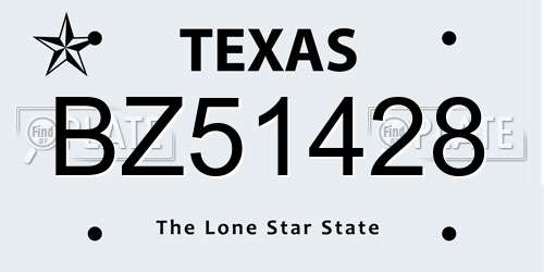 BZ51428 Texas License Plate