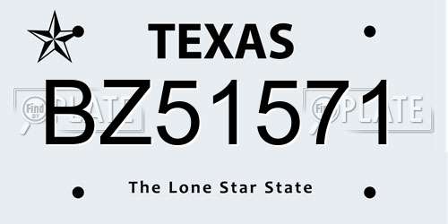 BZ51571 Texas License Plate