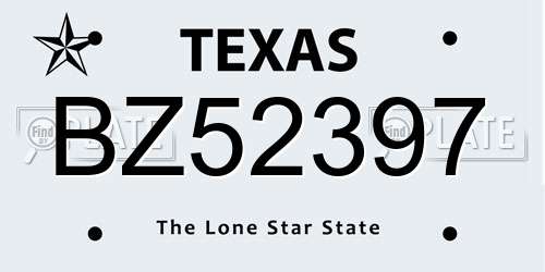 BZ52397 Texas License Plate