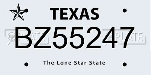 BZ55247 Texas License Plate