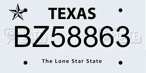 BZ58863 Texas License Plate