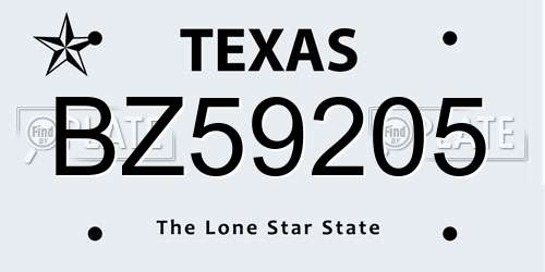 BZ59205 Texas License Plate