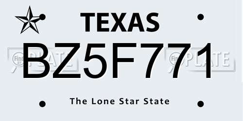BZ5F771 Texas License Plate