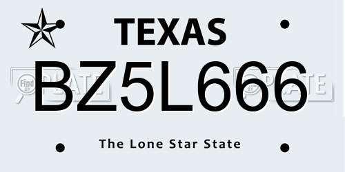 BZ5L666 Texas License Plate