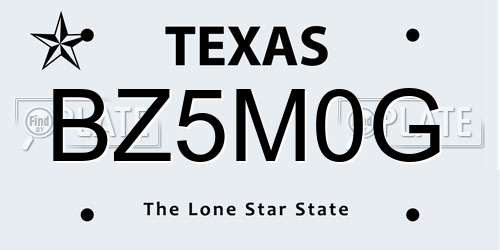 BZ5M0G Texas License Plate