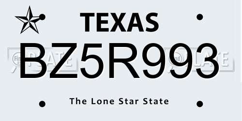 BZ5R993 Texas License Plate