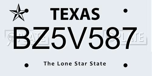 BZ5V587 Texas License Plate