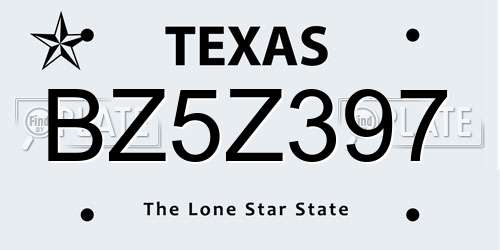BZ5Z397 Texas License Plate