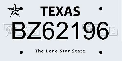 BZ62196 Texas License Plate
