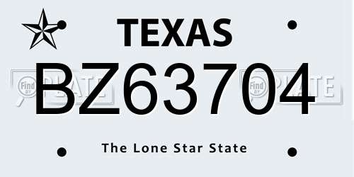 BZ63704 Texas License Plate
