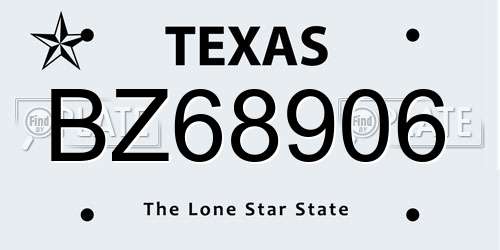 BZ68906 Texas License Plate